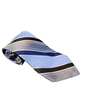 Robert Talbott Best of Class Striped Silk Tie Blue Gray Yellow Black Handsewn